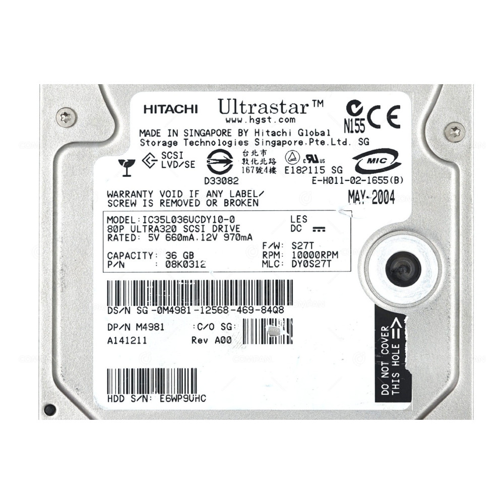 M4981  DELL HARD DRIVE 36GB 10K U320 SCSI 3.5 LFF HOT-SWAP